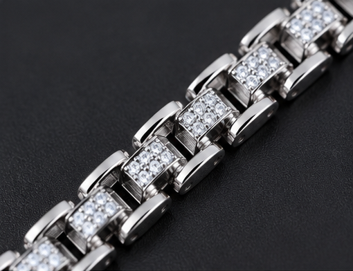 Rhodium Finish 925 Sterling Silver Bracelet with Sparkling Stone Links