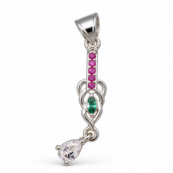 Multicolor Gemstone Drop 925 Silver Pendant