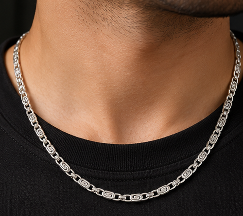 925 Sterling Silver Men's Designer Link Chain | Rhodium Finish