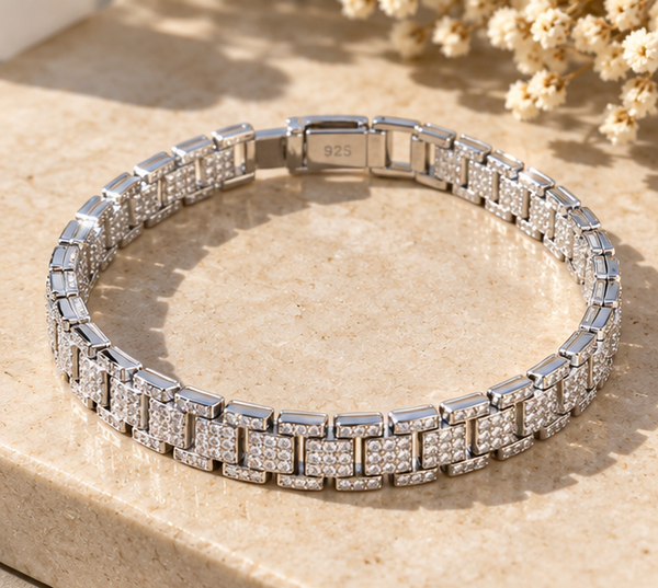 925 Sterling Silver Quad box Bracelet for Men | Rhodium Finish