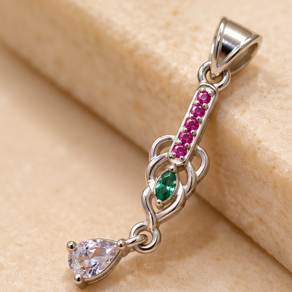 Multicolor Gemstone Drop 925 Silver Pendant