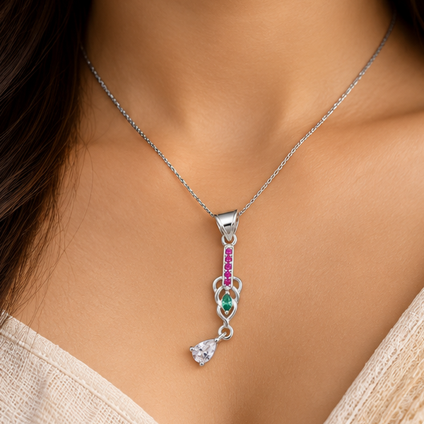 Multicolor Gemstone Drop 925 Silver Pendant